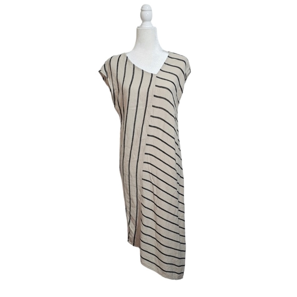 For Cynthia Striped Asymmetrical Linen Blend Maxi Dress Size Medium